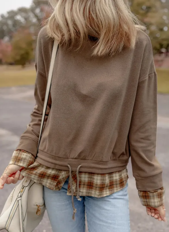 Drawstring Plaid Turtleneck Long Sleeve Top sold by Charming Charlie