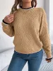 Contrast Trim Round Neck Long Sleeve Sweater sold by Charming Charlie