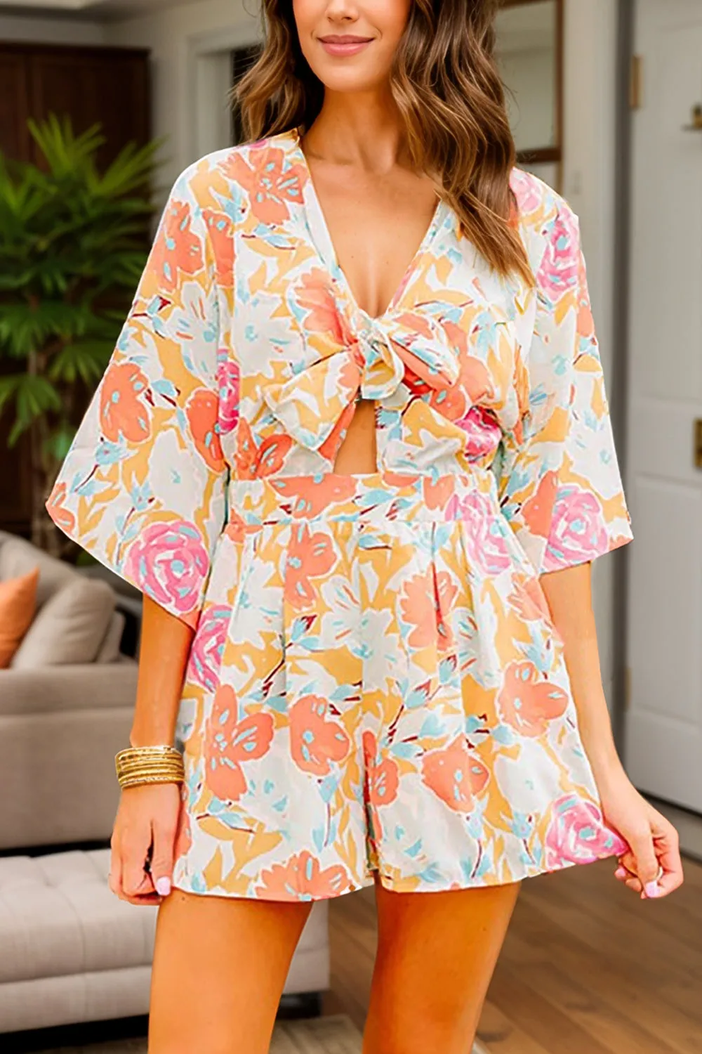 Tied Printed Half Sleeve Romper sold by Charming Charlie