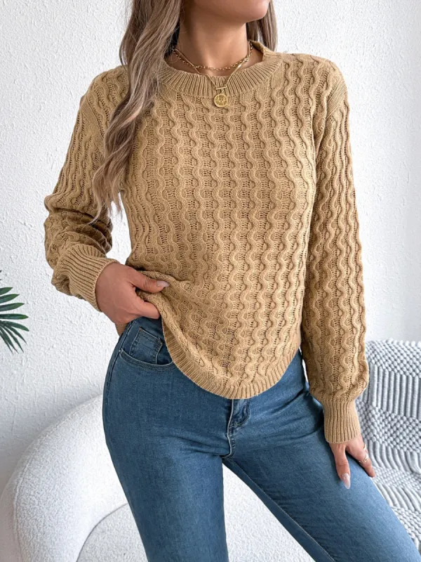 Asymmetric Hem Round Neck Long Sleeve Sweater sold by Charming Charlie