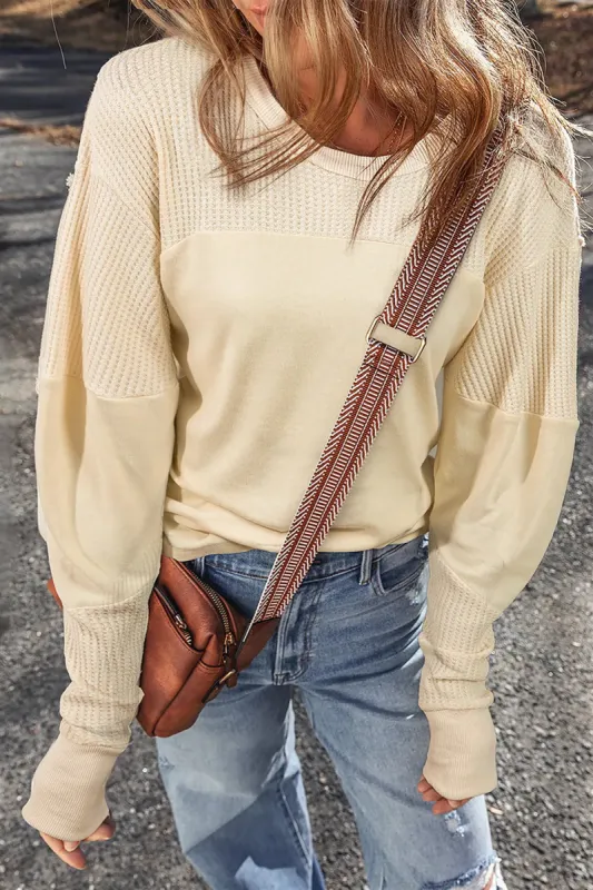 Waffle-Knit Round Neck Long Sleeve Top sold by Charming Charlie