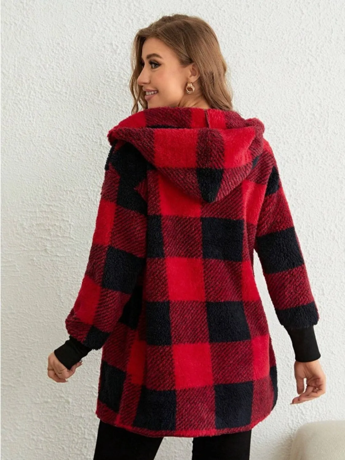 Plaid Long Sleeve Hooded Coat sold by Charming Charlie product image thumbnail 3