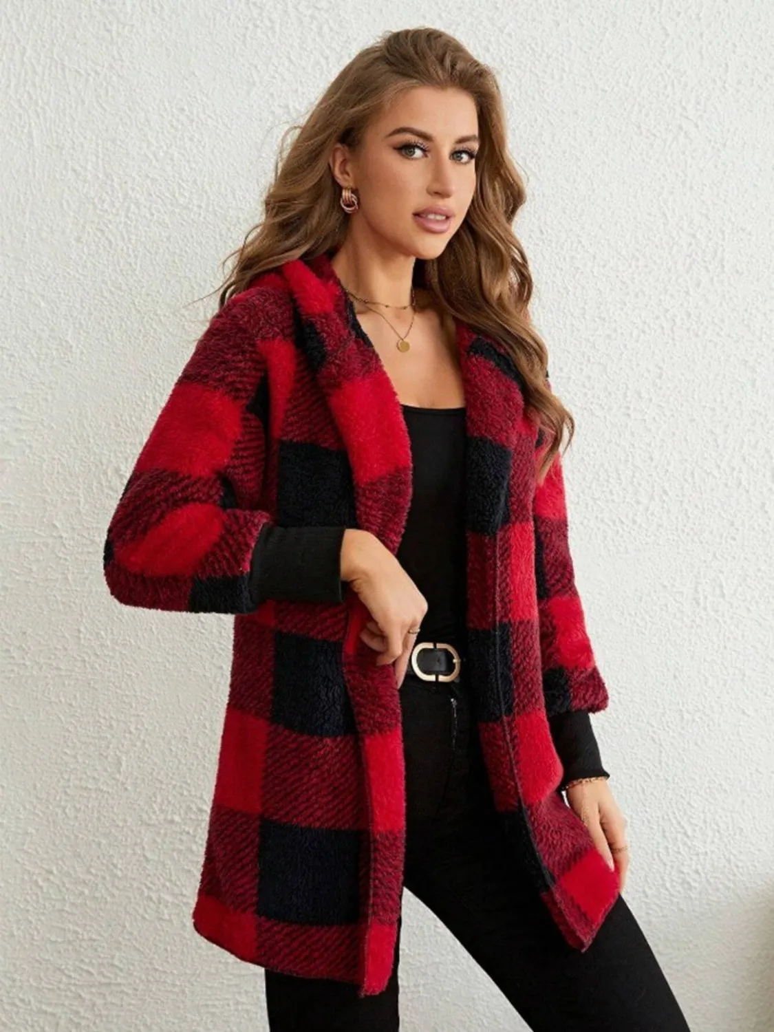 Plaid Long Sleeve Hooded Coat sold by Charming Charlie product image thumbnail 2