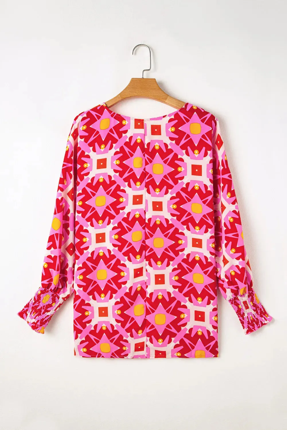 Smocked Cuff Printed Round Neck Long Sleeve Blouse sold by Charming Charlie product image thumbnail 3