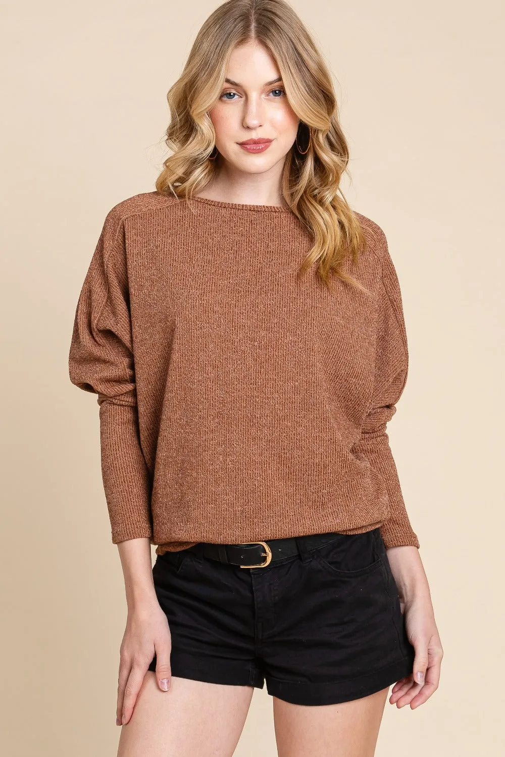 BOMBOM Drop Shoulder Long Sleeve Knit Top sold by Charming Charlie product image thumbnail 4