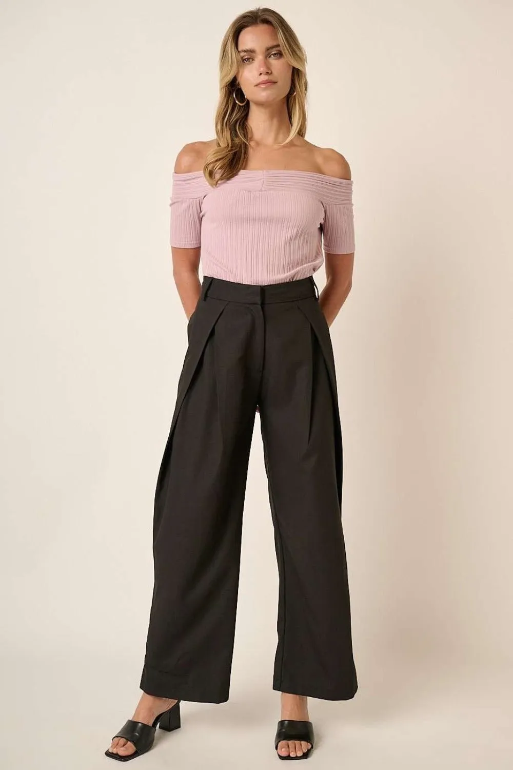 Mittoshop Deep Pleated High Waisted Wide Leg Pants sold by Charming Charlie