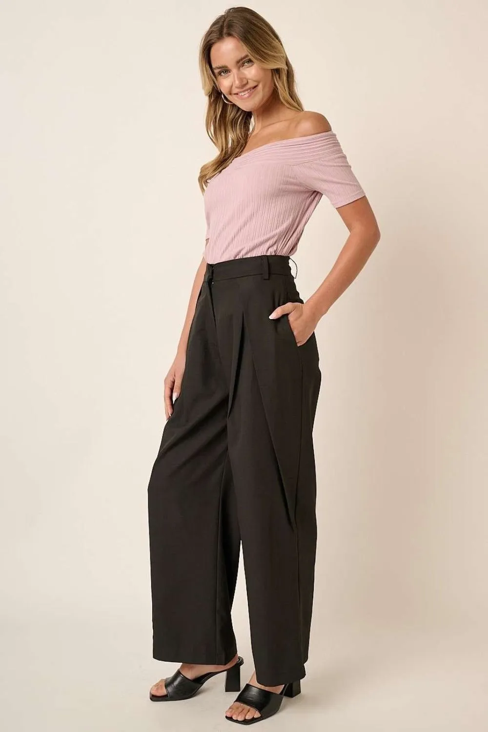 Mittoshop Deep Pleated High Waisted Wide Leg Pants sold by Charming Charlie product image thumbnail 3
