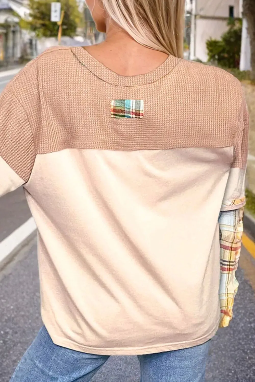 Plus Size Waffle-Knit Detail Plaid Round Neck Top sold by Charming Charlie product image thumbnail 2