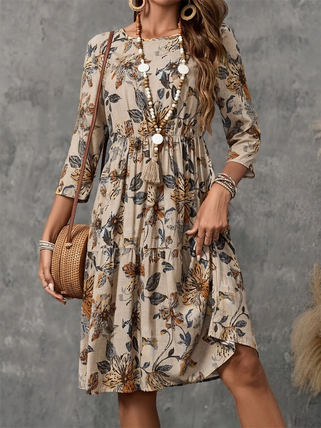 Printed Round Neck Three-Quarter Sleeve Dress sold by Charming Charlie product image thumbnail 5