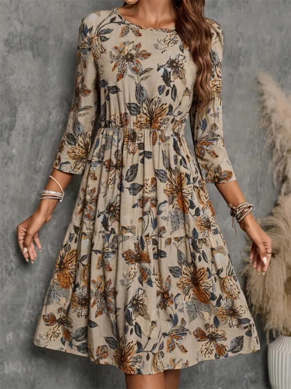 Printed Round Neck Three-Quarter Sleeve Dress sold by Charming Charlie
