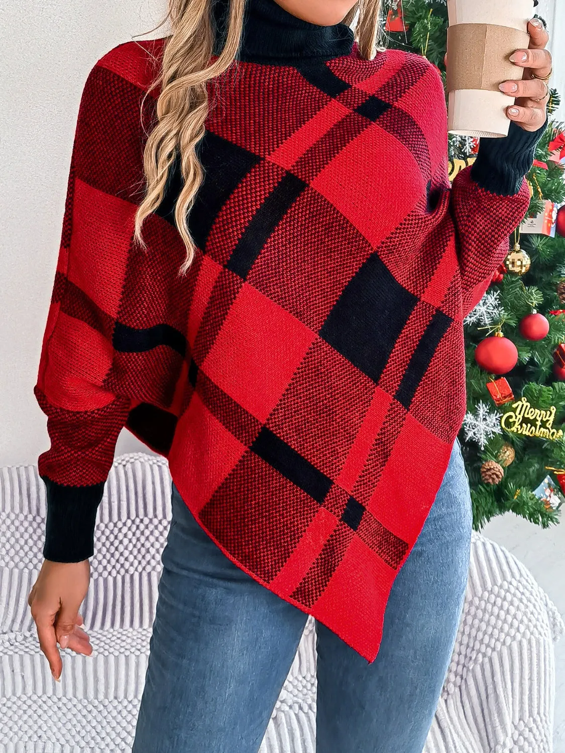 Plaid Turtleneck Batwing Sleeve Sweater sold by Charming Charlie product image thumbnail 2