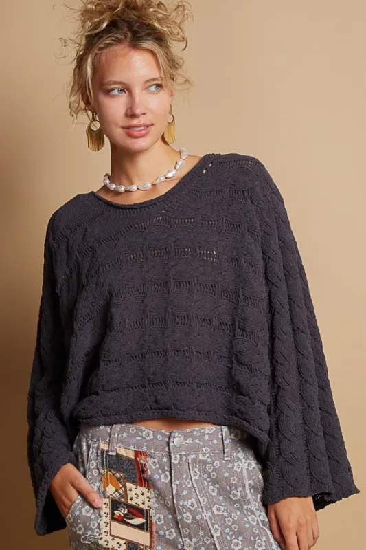 POL Round Neck Cable Knit Cropped Sweater sold by Charming Charlie