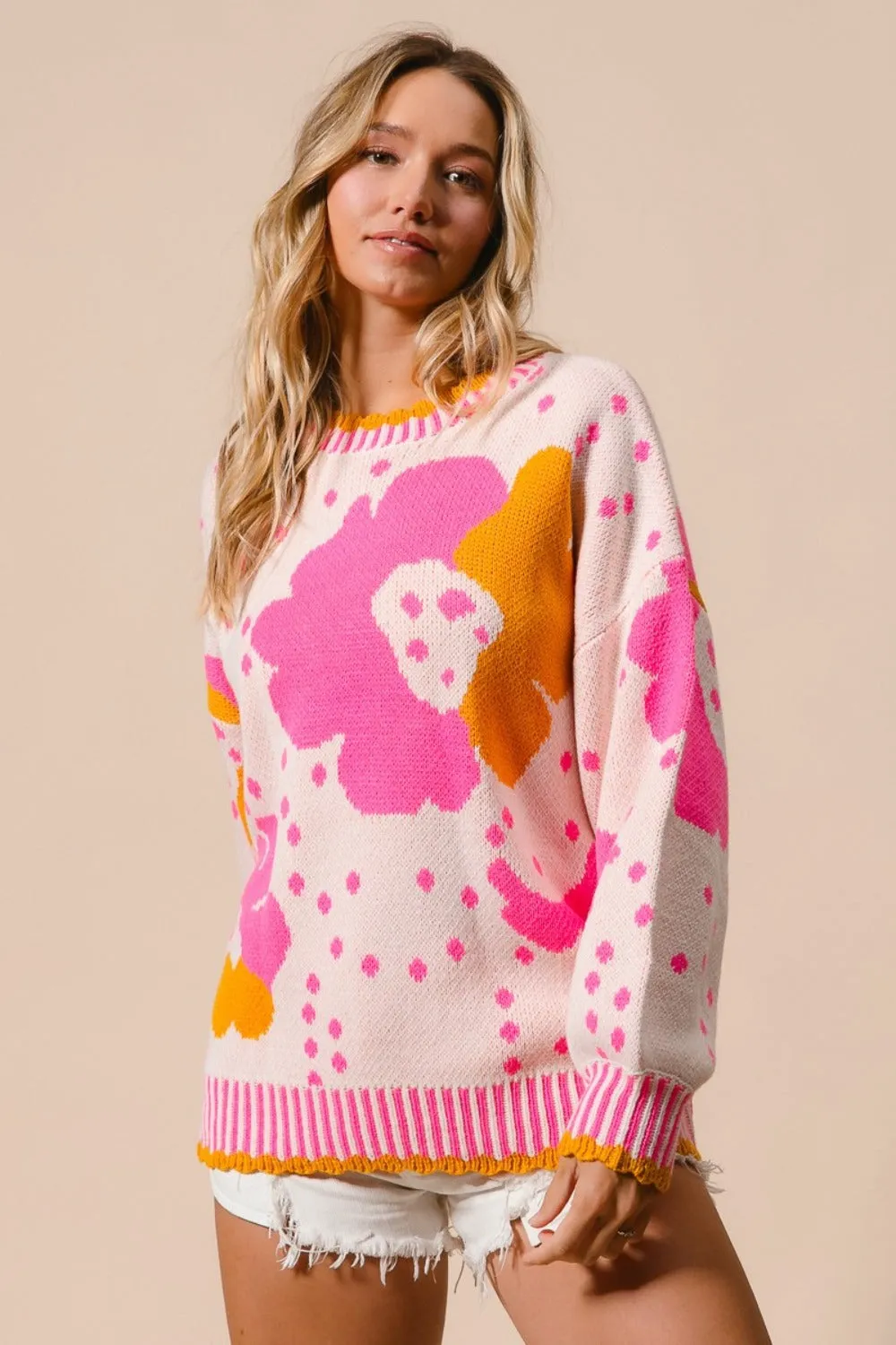 BiBi Flower Pattern Contrast Sweater sold by Charming Charlie product image thumbnail 4