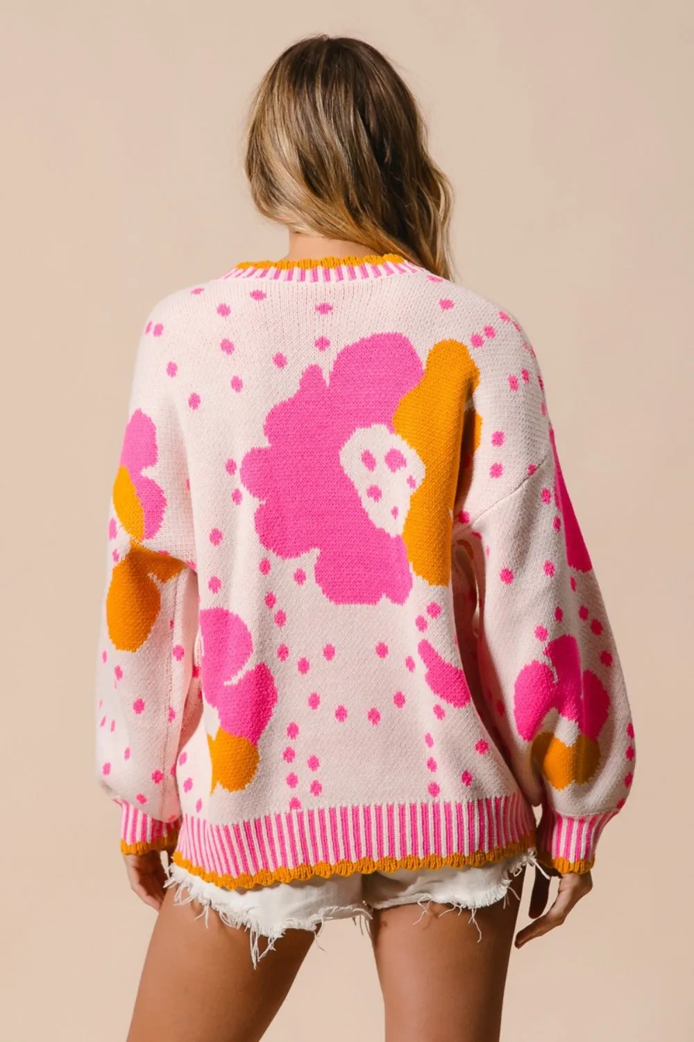 BiBi Flower Pattern Contrast Sweater sold by Charming Charlie product image thumbnail 2