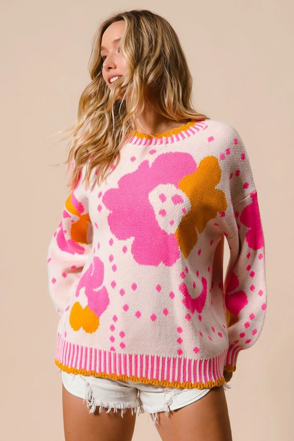 BiBi Flower Pattern Contrast Sweater sold by Charming Charlie product image thumbnail 3