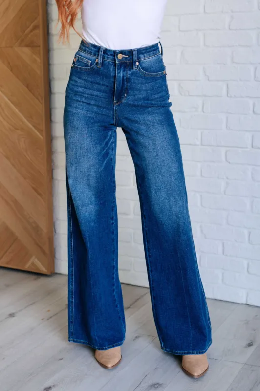 Eliza High Rise Control Top Retro Wide Leg Jeans sold by Charming Charlie