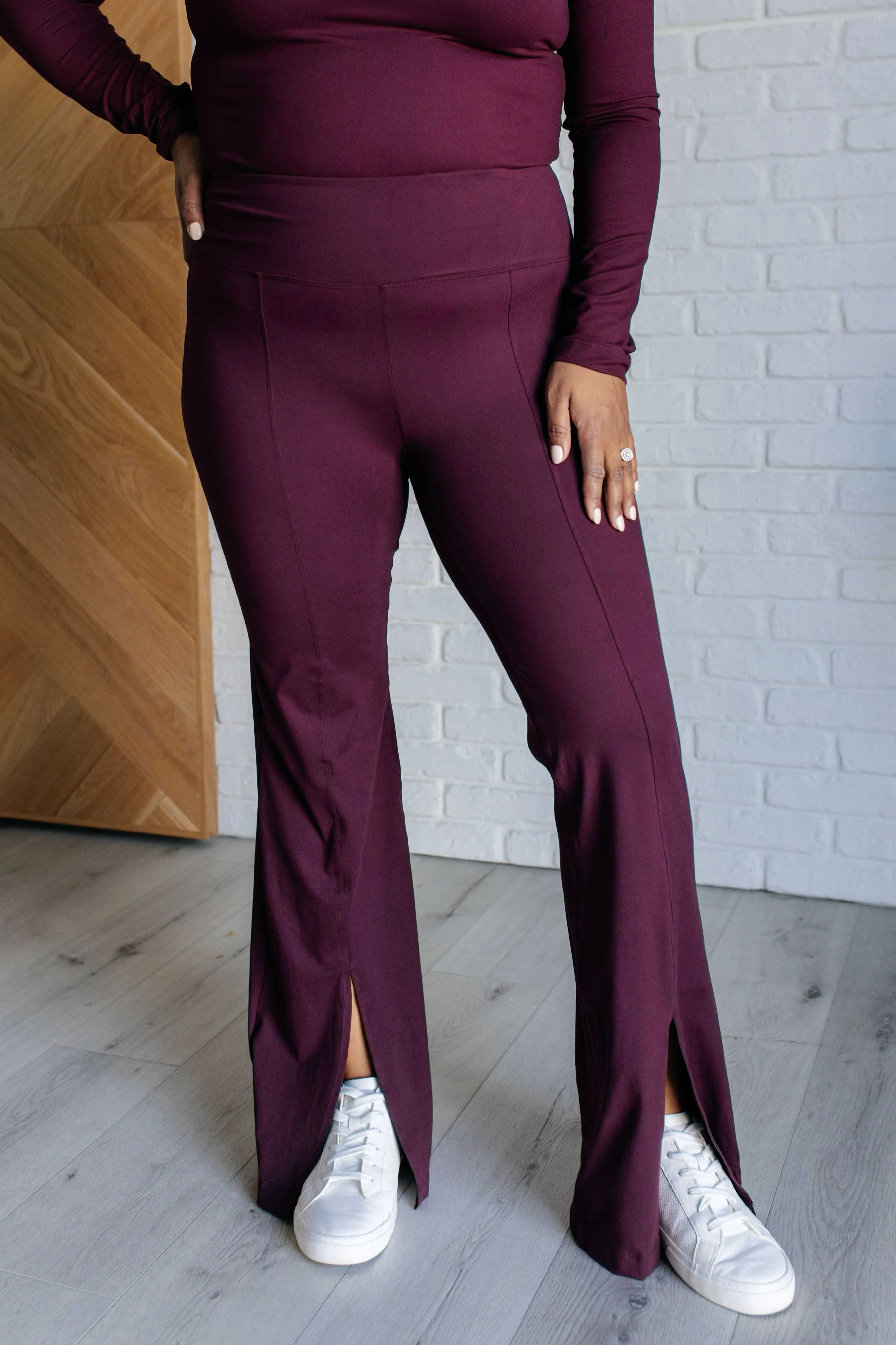 Stamina Stride Flare Leggings in Cassis sold by Charming Charlie product image thumbnail 4