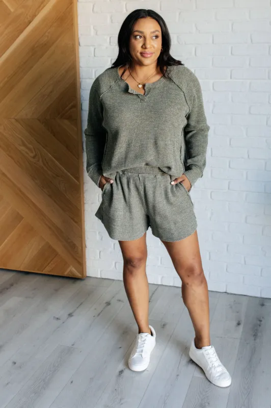 Set Process Mineral Wash Waffle Knit Set in Olive sold by Charming Charlie