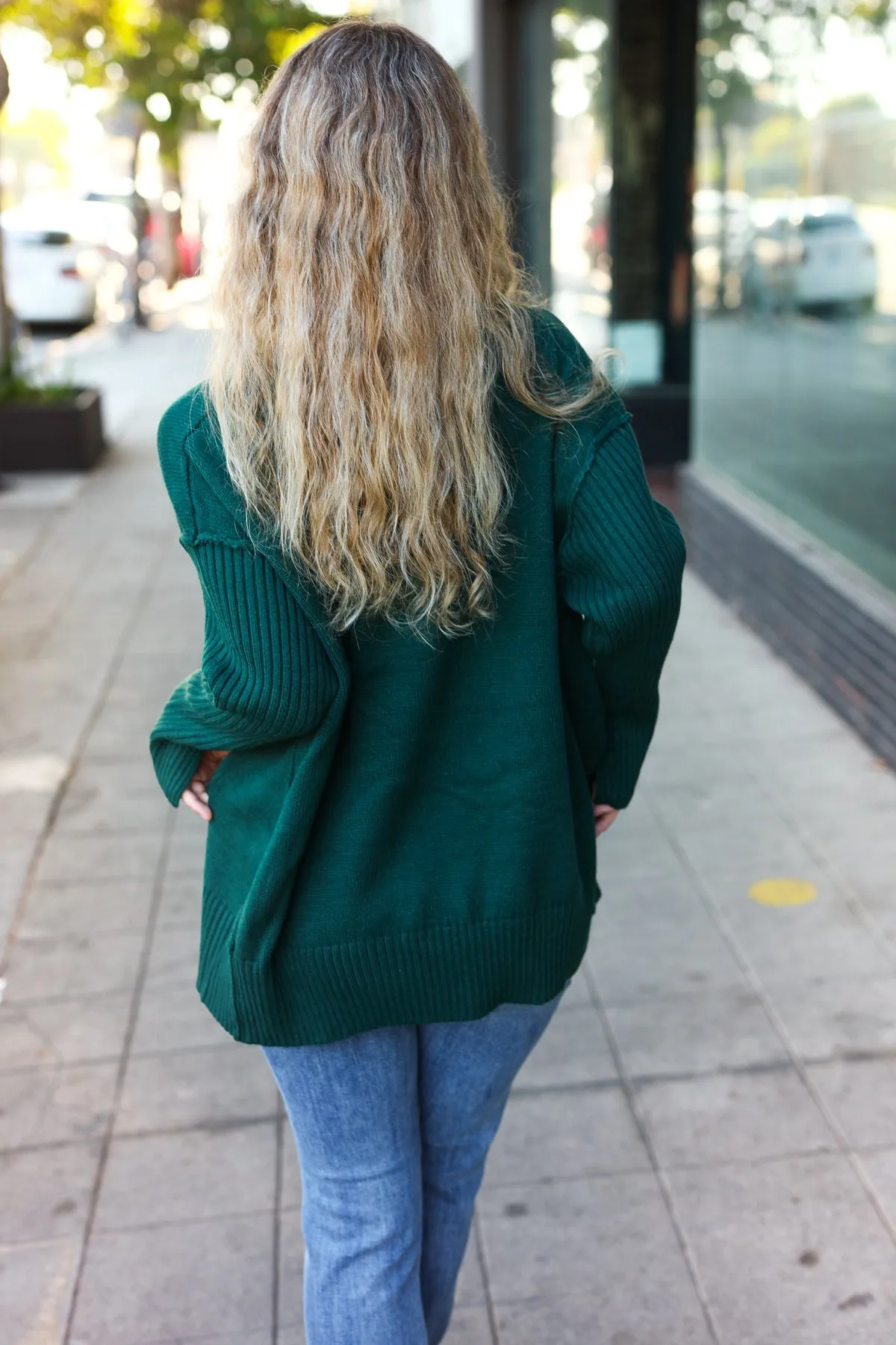 Casual Chic Hunter Green Oversized V Neck Rib Knit Sweater sold by Charming Charlie product image thumbnail 3