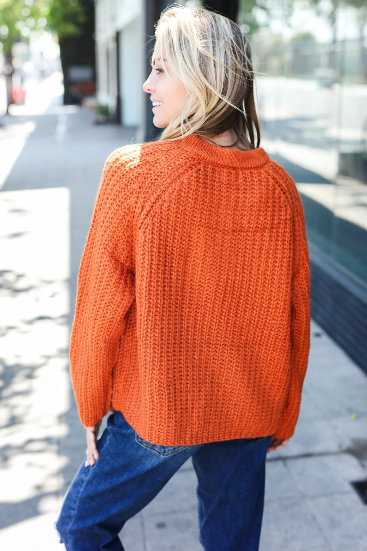 Casual Days Rust Loose Knit Henley Button Sweater sold by Charming Charlie product image thumbnail 2