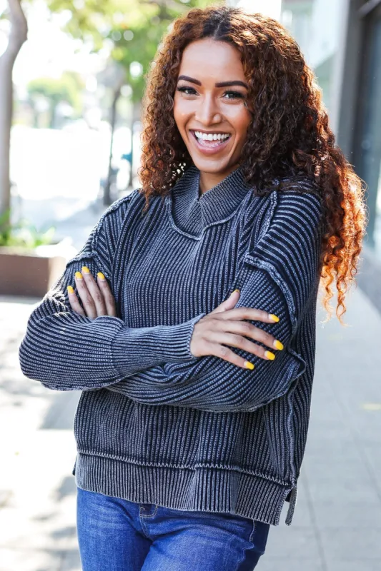 Looking Your Way Black Washed Rib Knit Cropped Sweater sold by Charming Charlie