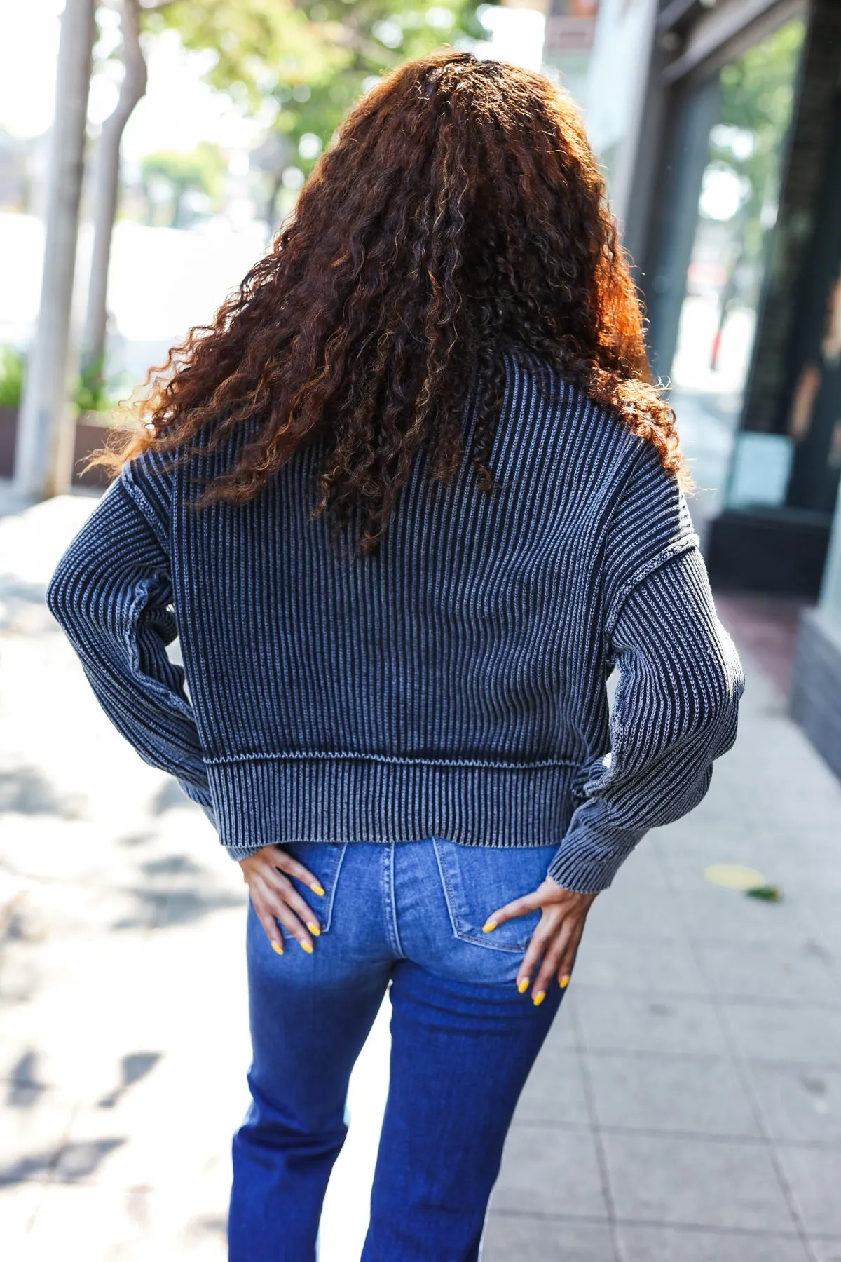 Looking Your Way Black Washed Rib Knit Cropped Sweater sold by Charming Charlie product image thumbnail 2