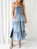 Slit Smocked Tube Tiered Denim Dress sold by Charming Charlie