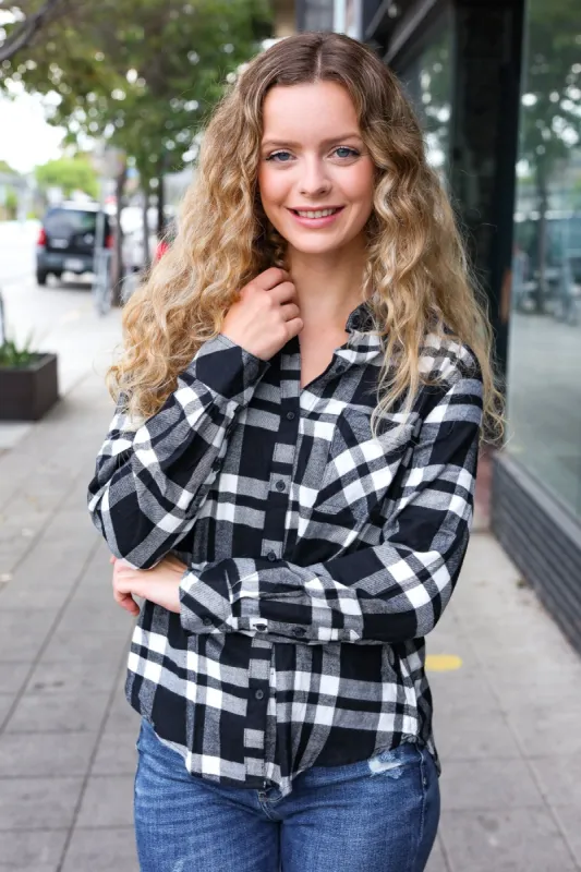 Casual Chic Black Plaid Button Down Long Sleeve Top sold by Charming Charlie