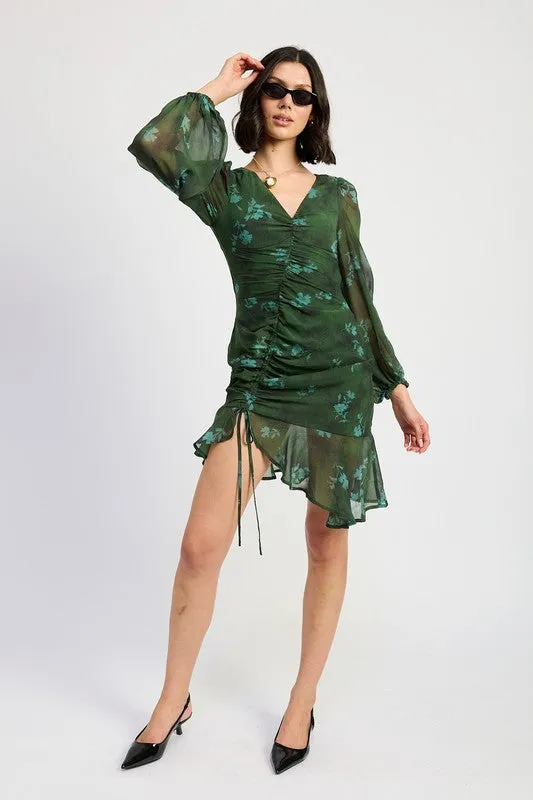 V NECK ASYMMETRICAL RUCHED MINI DRESS sold by Charming Charlie product image thumbnail 3