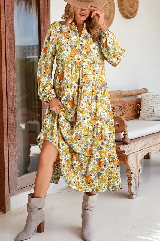 Boho Floral Collared Long Sleeve Dress sold by Charming Charlie product image thumbnail 5