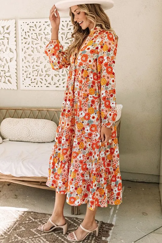Boho Floral Collared Long Sleeve Dress sold by Charming Charlie product image thumbnail 3