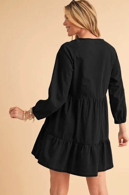 Puff Sleeve Tiered Ruffled Chambray Mini Dress sold by Charming Charlie product image thumbnail 5