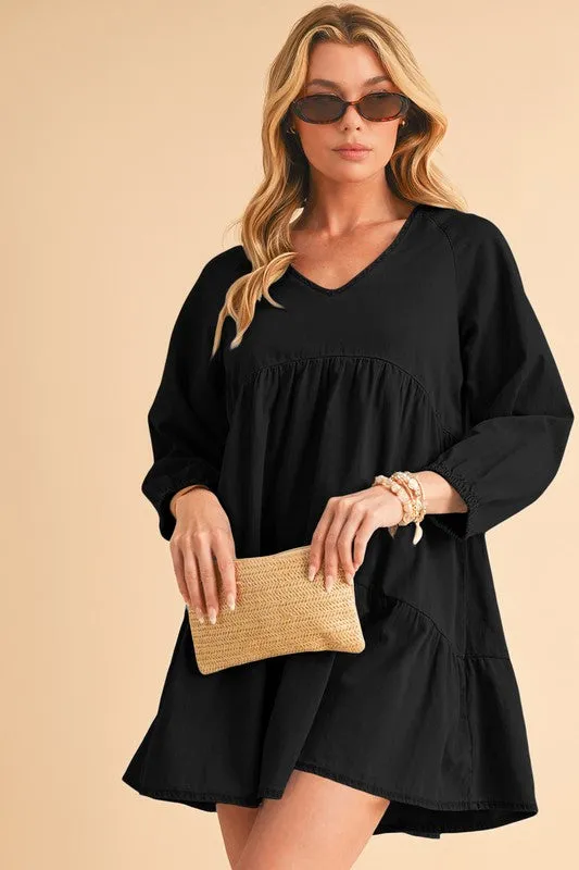 Puff Sleeve Tiered Ruffled Chambray Mini Dress sold by Charming Charlie product image thumbnail 3