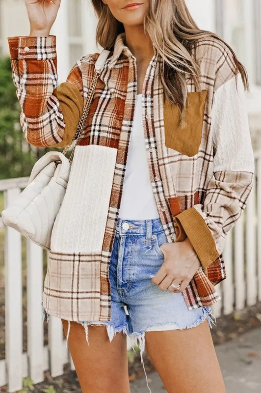 Plaid Color Block Patchwork Pocket Shirt Shacket sold by Charming Charlie