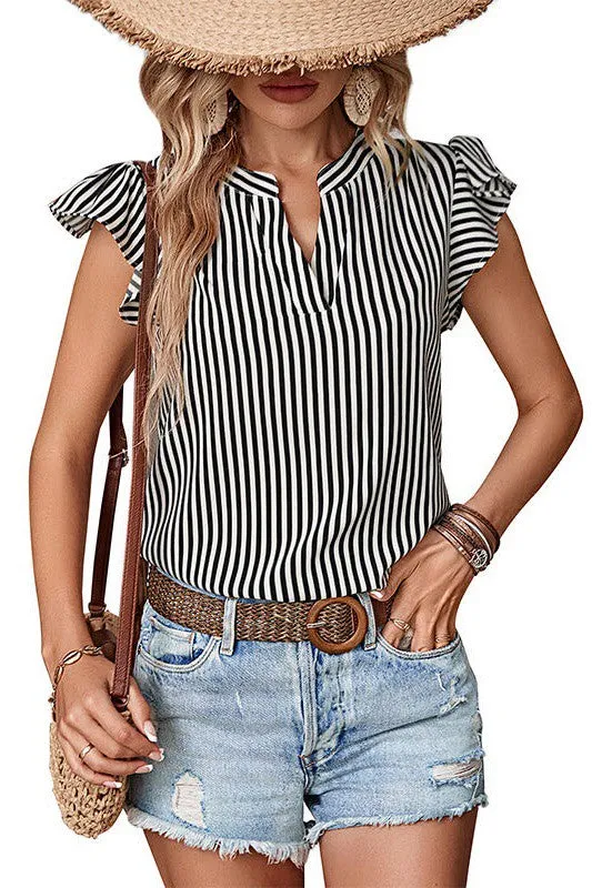 Striped short sleeve blouse sold by Charming Charlie product image thumbnail 4