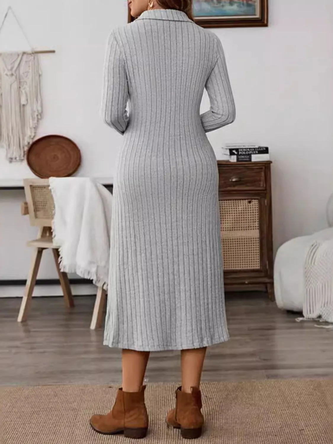 Collared Neck Long Sleeve Midi Dress sold by Charming Charlie product image thumbnail 3