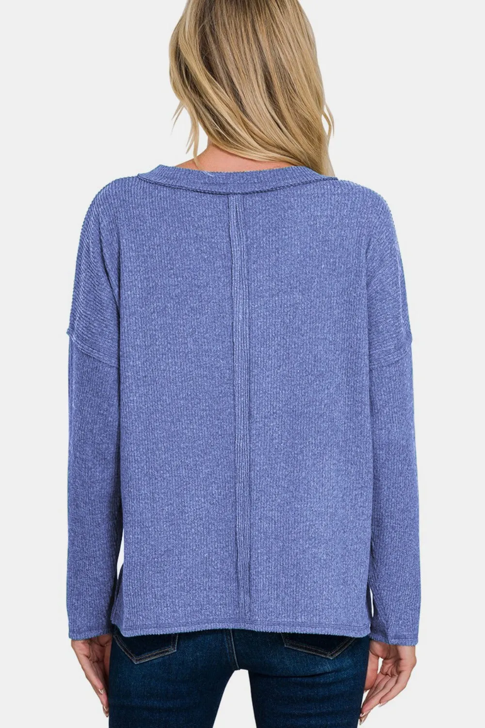 Zenana Full Size Ribbed V-Neck Drop Shoulder Top sold by Charming Charlie product image thumbnail 2