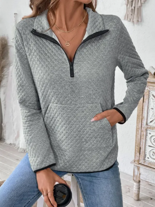Perfee Texture Half Zip Long Sleeve Sweatshirt sold by Charming Charlie