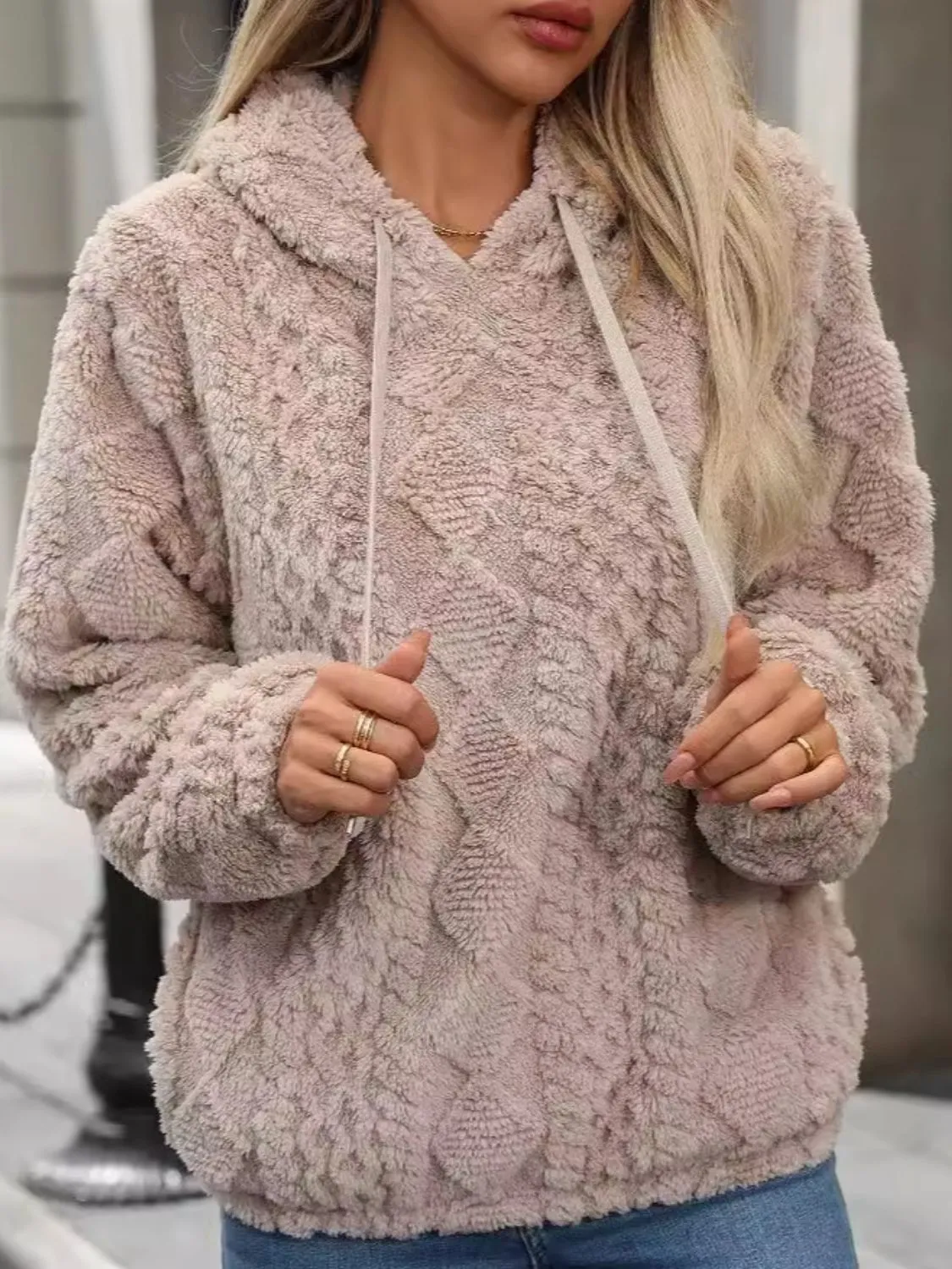 Drawstring Long Sleeve Plush Hoodie sold by Charming Charlie product image thumbnail 4