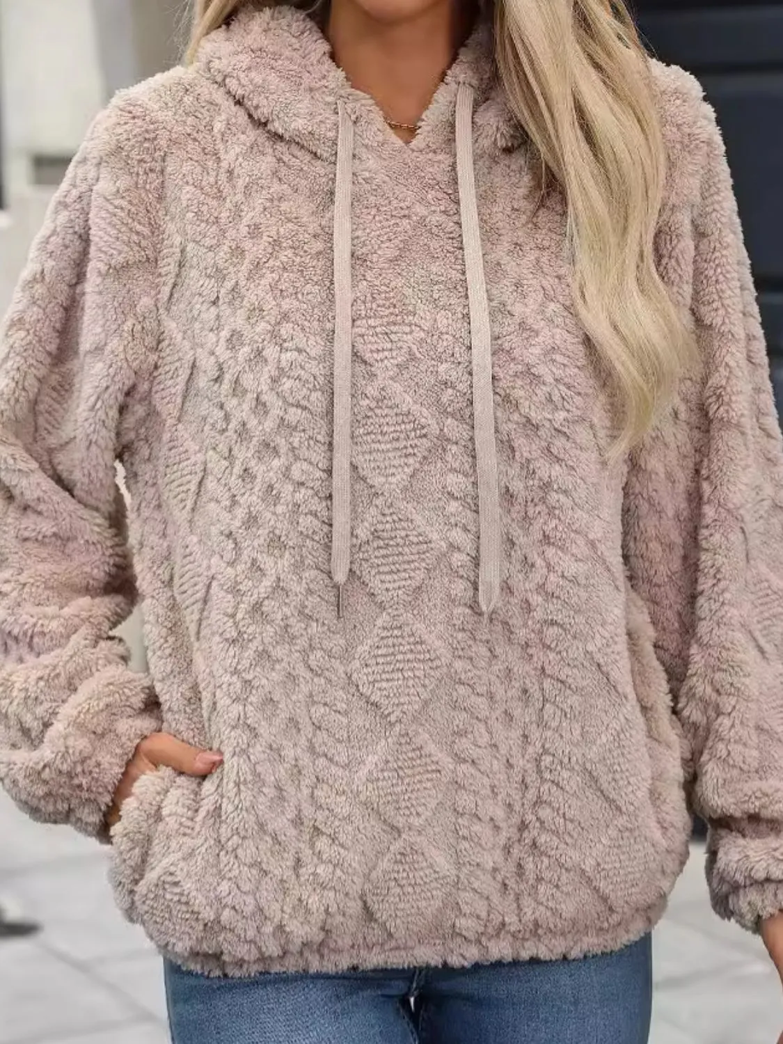 Drawstring Long Sleeve Plush Hoodie sold by Charming Charlie product image thumbnail 3