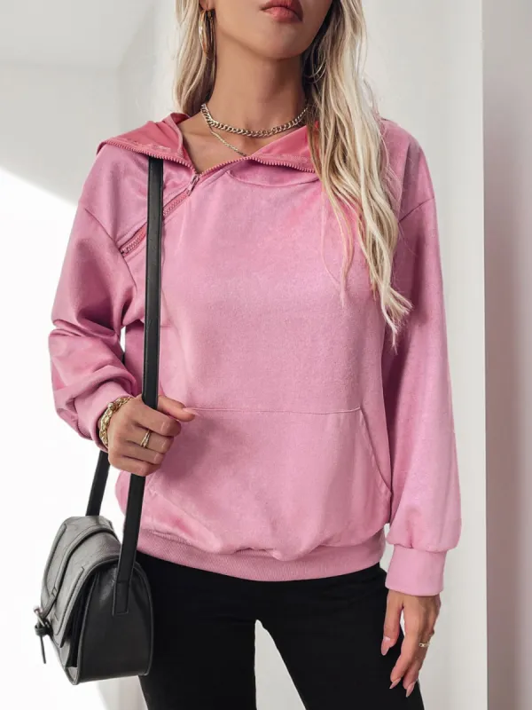 Perfee Oblique Zipper Long Sleeve Hoodie sold by Charming Charlie