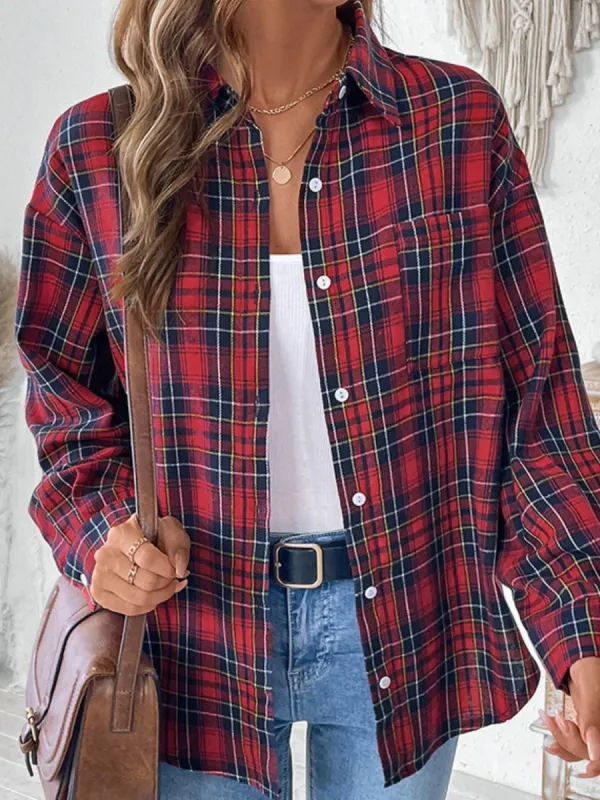 Perfee Plaid Button Up Long Sleeve Shirt sold by Charming Charlie