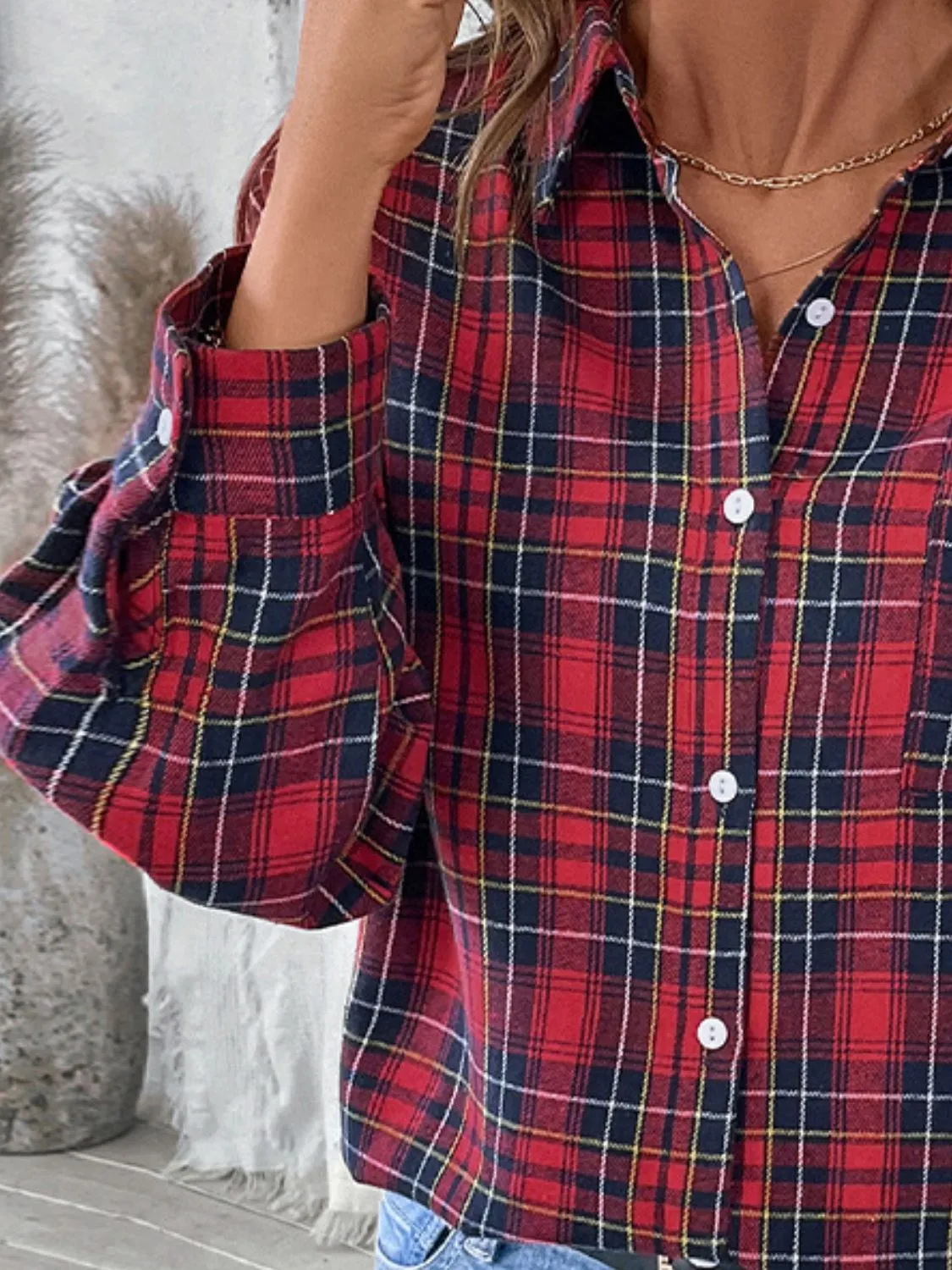 Perfee Plaid Button Up Long Sleeve Shirt sold by Charming Charlie product image thumbnail 5