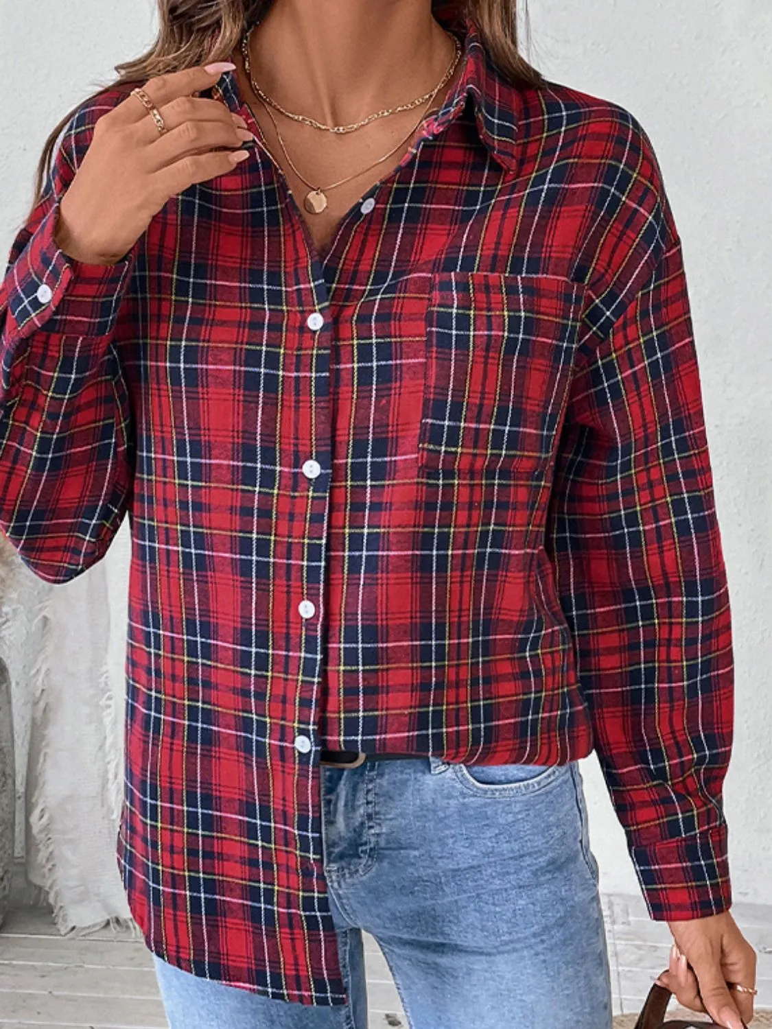 Perfee Plaid Button Up Long Sleeve Shirt sold by Charming Charlie product image thumbnail 3