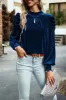 Tie Up Mock Neck Velvet Fabric Long Sleeve Blouse sold by Charming Charlie