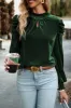 Tie Up Mock Neck Velvet Fabric Long Sleeve Blouse sold by Charming Charlie