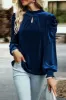 Tie Up Mock Neck Velvet Fabric Long Sleeve Blouse sold by Charming Charlie
