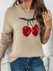 Perfee Cherry Round Neck Long Sleeve Sweater sold by Charming Charlie