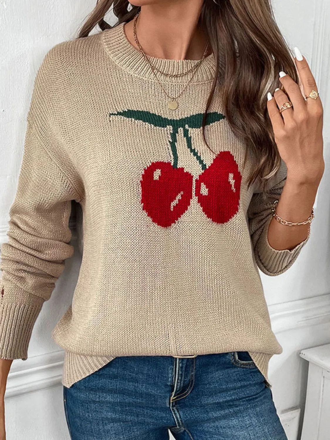 Perfee Cherry Round Neck Long Sleeve Sweater sold by Charming Charlie product image thumbnail 5