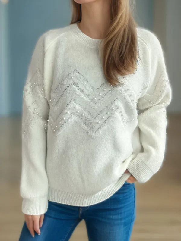Pearl Trim Round Neck Raglan Sleeve Sweater sold by Charming Charlie